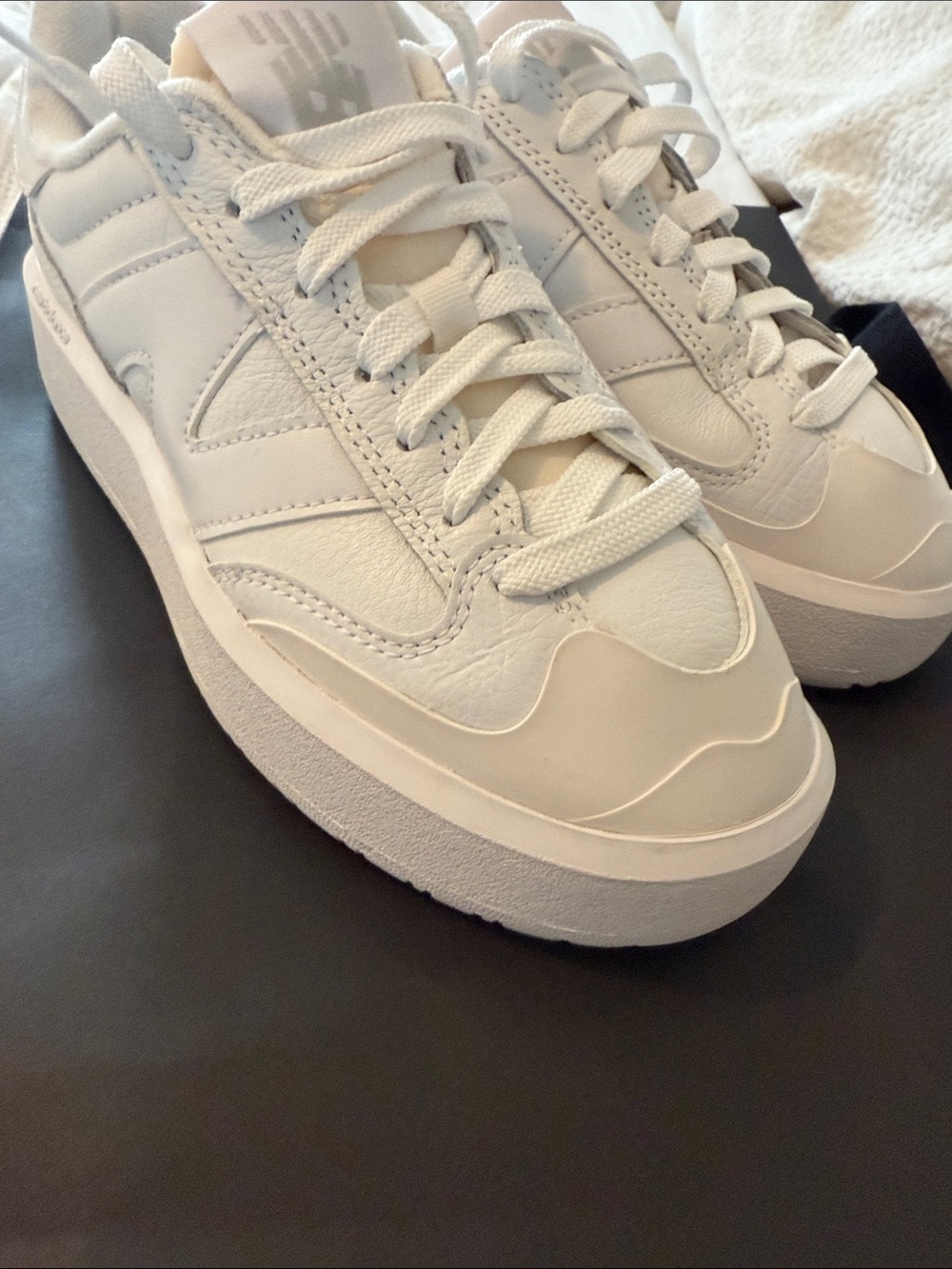 New Balance Women's White Leather Platform Sneakers - Picture 4 of 5
